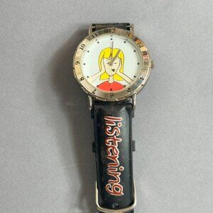 Vintage Watch Wristwatch I'm Not Listening Whatever Blonde Cartoon Girl Retro